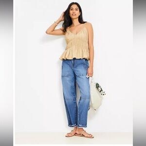 Smocked V-Neck Peplum Cami Loft